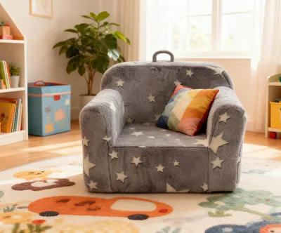 Image de OKWISH Canapé Enfant - Fauteuil Enfant avec Accoudoirs et Poignée, en Tissu et Mousse - 64x49x49 cm Gris