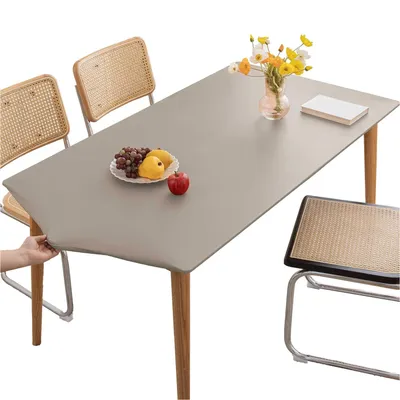 Produktbild von Wasserdicht Rechteckige Tischdecke, Kunstleder Elastische Abwischbare Tischdecke, Grau, 90x150cm