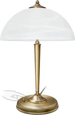 Produktbild von Messing Tischleuchte contemporary Druckschalter Goldpatina 53cm Ø35cm 2x E14 80W Wohnzimmer Schlafzimmer Büro Leselampe handgefertigt