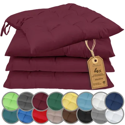 Immagine prodotto di Set di 4 cuscini per sedia bordeaux con nastri 40x40 cm