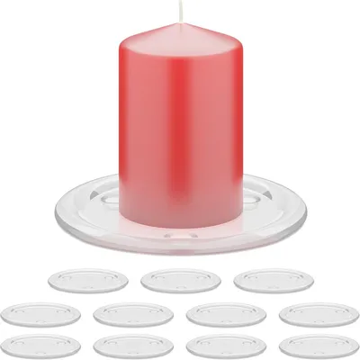 Zdjęcie produktu dla Świecznik na świece stożkowe, zestaw 12 sztuk, średnica 10 cm, szklany pojemnik na świece, podkładki, uchwyt na świece stożkowe, przezroczysty