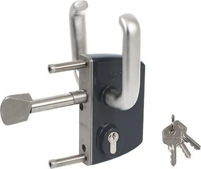 Zdjęcie produktu dla Zamek Locinox LSKZ do bram przesuwnych, mechanizm INOX, wkładka VSZ, klamka aluminiowa, antracyt RAL 7016 (profil kwadratowy 40x40)
