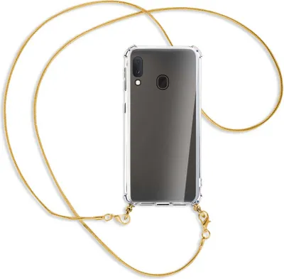 Produktbild von Handykette Backcover-Schutzhülle mit Band (Metall goldfarben) für Samsung Galaxy A20e - goldfarbene Kette Snake