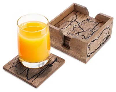 Zdjęcie produktu dla Podstawki pod kubek w stojaku drewniane MANGO 6 szt.