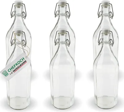 Produktbild von Chefkoch Bügelverschlussflaschen 1000ml  6-teiliges Set für Dressings, Säfte & Saucen  Glasflaschen mit Stahlbügel  Luftdicht & Spülmaschinenfest