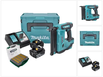 Immagine prodotto di Makita DBN 500 RTJ Chiodatrice a batteria 18 V / 15-50 mm / 90° in valigetta Makpac + 2x Batterie BL1850 5,0 Ah + Caricabatterie + Set Chiodi J-Box 8000