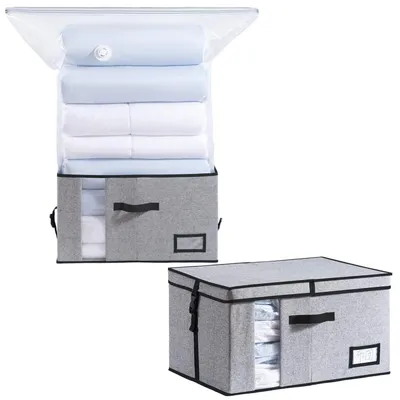 Productafbeelding van Vacuümverpakkingszakken 2-in-1, opvouwbaar, opbergbox voor onder het bed, geschikt voor beddengoed, dekens, ruimtebesparend, grijs, 53x38x30 cm
