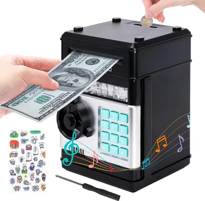 Produktbild von Kinder-Spardose, elektronische Spardose mit Passwortschutz, automatisches Papiergeld-Sparschwein, Spardose mit Geldautomatfunktion, tolles Geschenk für Kinder (Schwarz),Schwarz