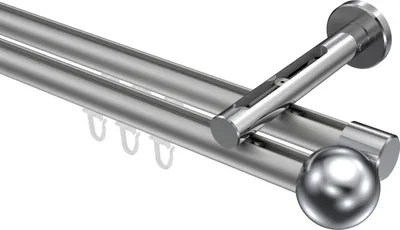 Produktbild von Interdeco Innenlaufstange / Gardinenstange mit Innenlauf Silbergrau / Chrom, Typ Siteno Luino (Kugel), 20 mm Ø 2-läufig, 240 cm