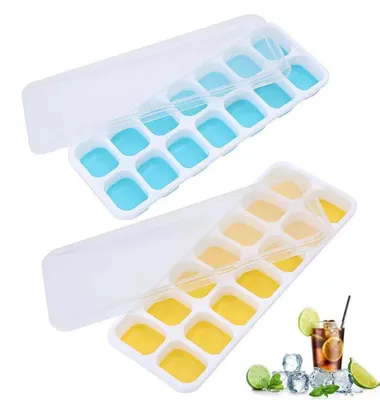 Eiswürfelform mit Deckel, 2er Set, Silikon, 28 Würfel, blau/gelb