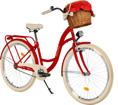 Produktbild von Milord Komfort Fahrrad Mit Weidenkorb Damenfahrrad Citybike, 28 Zoll, Rot, 1 Gang