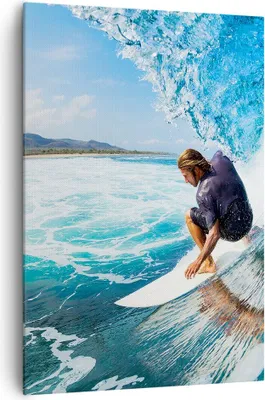 Produktbild von Bild auf Leinwand - Leinwandbild - Einteilig - Surfen Surfer Ozean Welle - 70x100cm - Wand Bild - Wanddeko - Wandbilder - Leinwanddruck - Wanddekoration - Leinwand bilder - Wandbild - PA70x100-2785