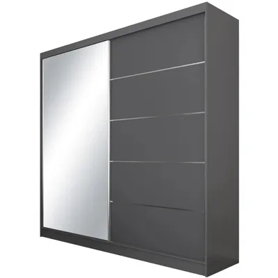 Produktbild von Schwebetürenschrank MARIKA II 200 cm – Kleiderschrank mit Schubladen, Spiegel & Schiebetüren (Graphit)