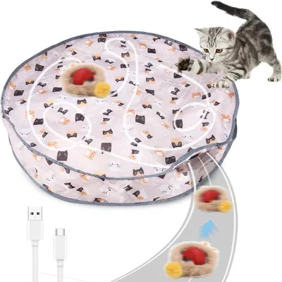 Imagen del producto de Pelota interactiva automática para gatos, con alfombrilla de juego, ideal para gatos activos