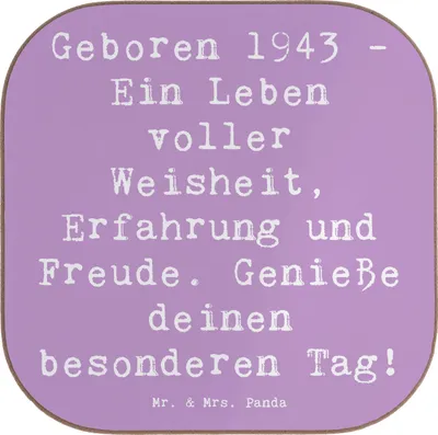 Produktbild von Mr. & Mrs. Panda Untersetzer für Gläser Spruch 1943 Geburtstag - Lavendeltraum - Geschenk, Geschichten und Weisheiten, gläseruntersetzer, Glückwunsch, Tischuntersetzer