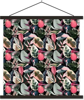 Produktbild von MuchoWow® Textilposter Tropisch - Blätter - Rosa 40x40 cm mit schwarzem Rahmen - Fotos