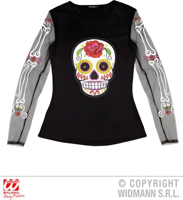 Productafbeelding van WIDMANN S.R.L. Dameshemd met schedelprint, maat M/L, zwart-wit