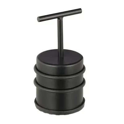 Image de Butée de porte Relaxdays avec poignée, pour portes et fenêtres, haute, ronde, usage intérieur, caoutchouc, butée de sol en acier inoxydable, ∅7 cm, noir