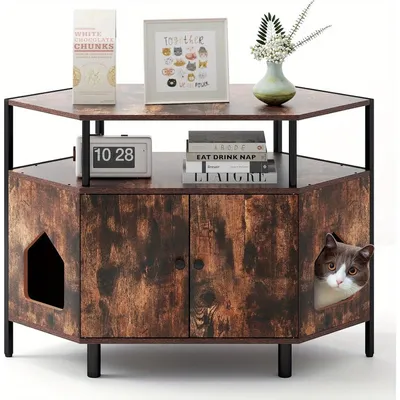 Image de Armoire pour chats - Meuble pour litière de chat - Maison pour chats - Meuble pour chats - Cachette pour chats - Meuble en bois marron