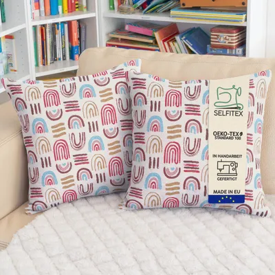 Produktbild von Selfitex 2er Set Bunte Couchkissen 50x50 cm, Sofakissen mit Füllung und Bezug, kuschelweiches Lesekissen, dekoratives Fernsehkissen, Deko- und Kopfkissen, Rückenkissen, Muster: Twist