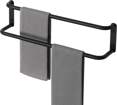 Zdjęcie produktu dla Podwójny wieszak na ręczniki 60 cm, czarny, stal nierdzewna SUS304, do łazienki