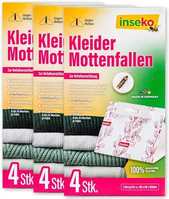 Produktbild von inseko 12 x Kleidermottenfallen I insektizidfrei & geruchlos I Mottenschutz I Germany - 3 Packungen (442253)