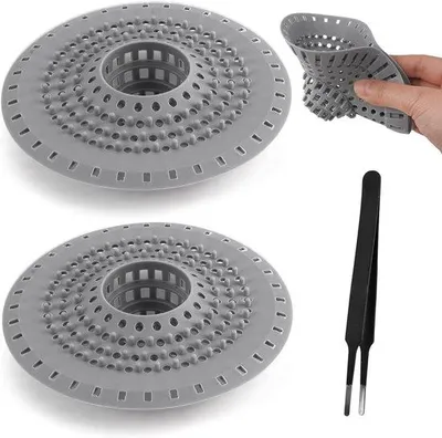 Produktbild von Famanu Set von 2 Silikon-Abfluss-Sieben mit Saugnapf - Flexibler Haarfänger für Dusche und Küche