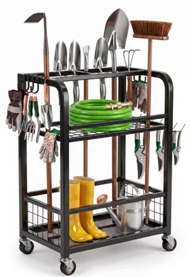 Productafbeelding van Tuingereedschapswagen - Tuingereedschapshouder - Op Wielen - 3 Laags - 96 Cm - Staal - 80 Kg