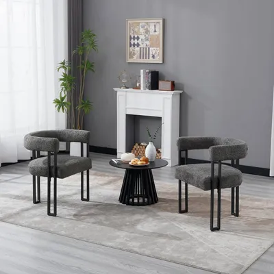 Produktbild von WOLTU 2xEsszimmerstühle, Sessel bequem modern, aus Chenille Metall, dunkelgrau