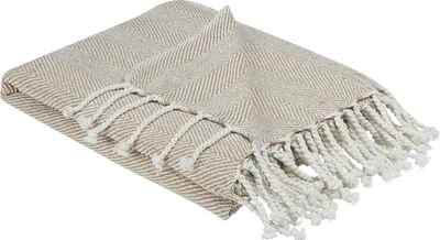 Obrázek produktu pro BELIANI Deka béžová bavlna 130 x 160 cm klasická s třásněmi ručně tkaná ložnice boho styl