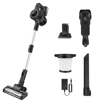 Immagine prodotto di Aspirapolvere senza fili - Aspirapolvere a bastone - Potenza di aspirazione: 15 kPa - Batteria: 1 x 3000 mAh - Autonomia fino a 45 minuti - Spazzola anti-groviglio - Adatto per pavimenti duri, tappeti e peli di animali