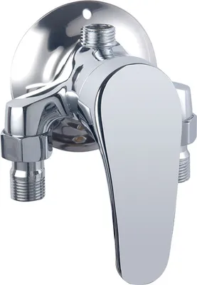 A chrome shower mixer tap with two outlets and a lever handle, shown against a white background.