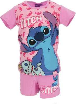 Produktbild von Lilo & Stitch Shortama – Kinderpyjama & Sommer Schlafanzug aus 100% Baumwolle Rosa 5 Jahre