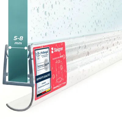 Produktbild von STEIGNER Duschtürdichtung UK15 110 cm (1 Stk.) Transparent - Dichtung gerade für Eckeinstieg Dusche oder Fünfeckdusche mit Duschtür 5-8 mm - Schutz gegen Auslaufen, Perfekte Passform, Einfache Montage
