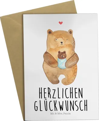 Produktbild von Mr. & Mrs. Panda Klappkarte Bär Baby - Weiß - Geschenk, osterkarte, weihnachtskarten, einladungskarten, Glückwunschkarte, hochzeitskarten, Nichte, Teddy, Neffe, Eltern