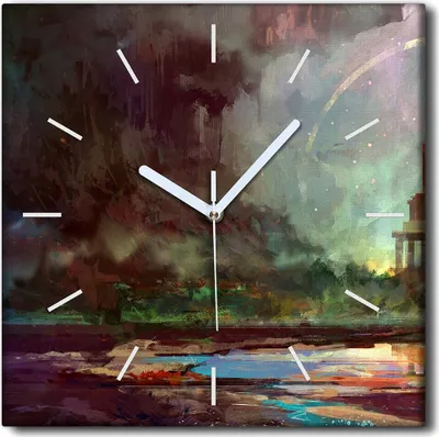 Produktbild von Coloray Uhr auf Leinwand 30x30 cm Wand Uhr Dekoration Wohnzimmer Segeltuch weiße Zeiger -Fantasy-Schlosslandschaft.