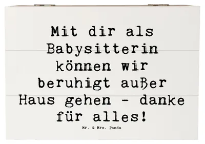 Produktbild von Mr. & Mrs. Panda Box Spruch Babysitter Dank 22 x 15 cm - Weiß - Geschenk, Kiste, Bedanken, Danke sagen, Geschenkbox, Hingabe, fotobox, handgefertigt, Vertrauen, Liebe