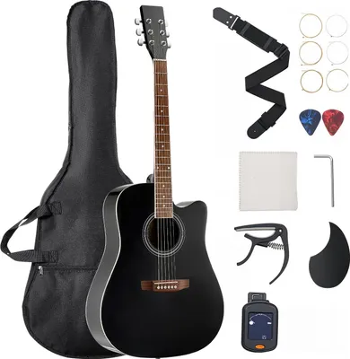 Obrázok produktu pre Elektroakustická gitara – Cutaway sada pre začiatočníkov – veľkosť 104 cm – s príslušenstvom – pre začiatočníkov – čierna