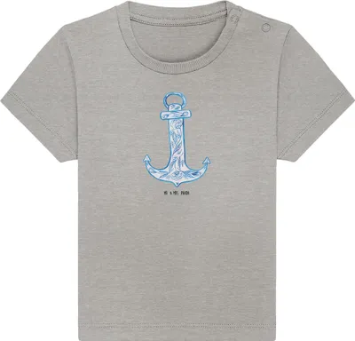 Produktbild von Mr. & Mrs. Panda Babyshirt Anker Blau 12. - 18. Monat - Heather Grey - Geschenk, Lustige Sprüche, Öko Baby T-Shirt,  Shirt, Baumwollshirt, Kleinkind