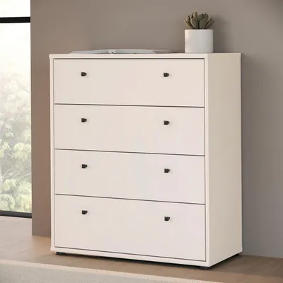 Produktbild von Forte TEMPRA 2 Kommode 70 80, moderne Kommode mit 4 Schubladen, Schlafzimmer, Wohnzimmer, Büro, Holzwerkstoff, Kaschmir|Beige, 73,7 cm breit x 85,5 cm hoch x 34,8 cm tief