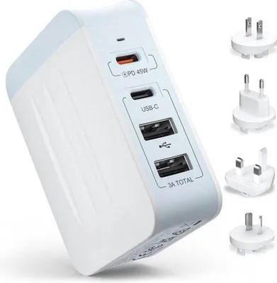 Immagine prodotto di Adattatore da viaggio universale - Caricabatterie USB-C da 45 W - Utilizzabile in tutto il mondo