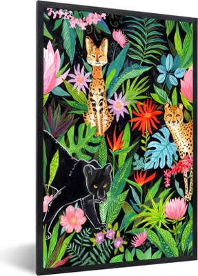 Produktbild von MuchoWow® Gerahmtes Poster Dschungel - Tiere - Pflanzen 60x90 cm - Poster mit Schwarzem Bilderrahmen Wandposter Rahmen Foto Bilder - Kunst