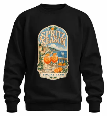 Imagen del producto de Spritz Season Social Club: Vacaciones en Italia, aperitivo, sudadera con cuello redondo, color negro, talla L