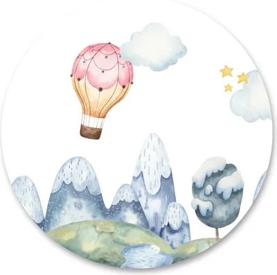 Image de Sticker rond pour chambre d'enfant hiver GEBIRGE nuages paysage ballon autocollant mural 100 cm x 100 cm