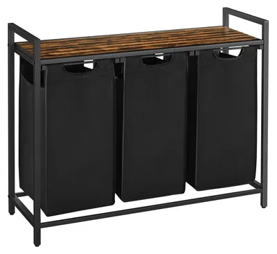 Wasmand 3 Fächer, Wäschesammler mit Ablage, Metallrahmen, 3x38 L
