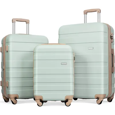 Immagine prodotto di Set di valigie Flieks Set di trolley 3 pezzi, valigia a rotelle con ruote piroettanti, trolley rigidi con chiusura, verde