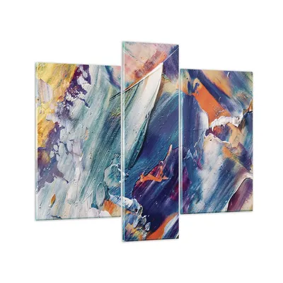 Produktbild von Bilder auf glas - 3 Teile - Die Farben Farbe Abstraktion - 95x80cm - Glasbilder - Wandbilder - Bilder - zum Aufhängen bereit - Wanddekoration aus Glas - Glas Bilder - Wandbild auf Glas - GCB95x80-5113