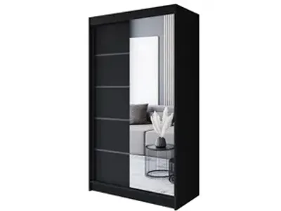 Produktbild von Easy4You P3 120 cm Schwarz Schiebetüren Kleiderschrank 120x200x58 cm mit Spiegel - Schlafzimmermöbel, Aufbewahrung - Mehrzweckschrank