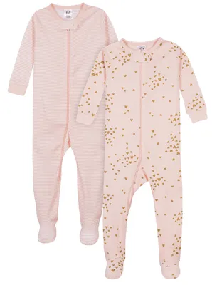 Produktbild von Gerber Jungen 2er-Pack Schlafanzüge mit Fuß, Love Rosa, 18 Monate