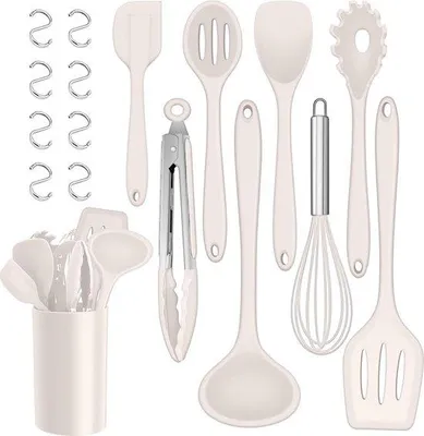 Image de Set de 17 ustensiles de cuisine en silicone - résistant aux hautes températures, couleur café - lavable au lave-vaisselle